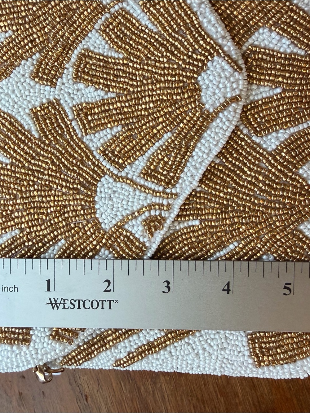 White & Gold Hand Beaded Envelope Clutch Crossbody Bag - Picture 12 of 13